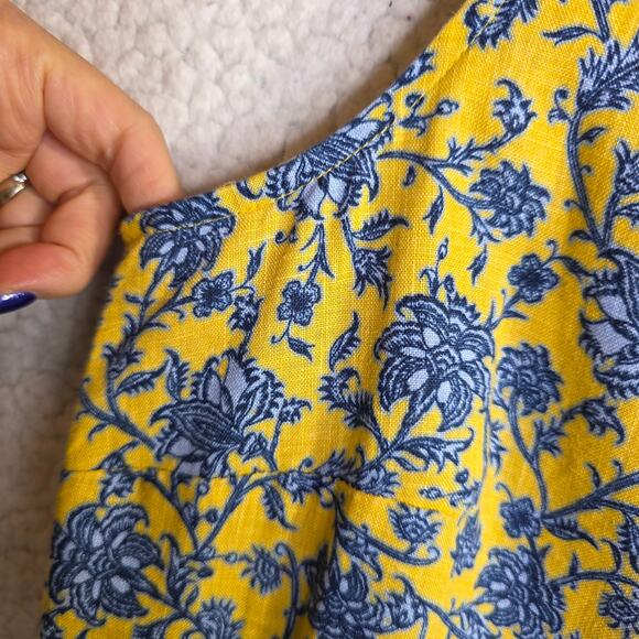 J Jill Love Linen PetiteSm Yellow n Blue floral Print W Pockets Shift Tank Dress - Picture 10 of 14